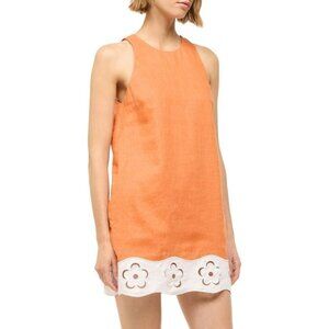 STAUD Mika Floral Eyelet-Trimmed Linen Shift Mini dress size L NWOT